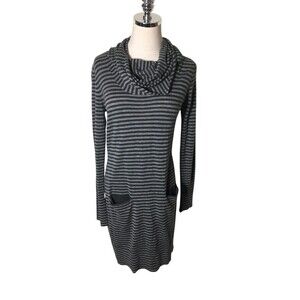 Zinni Sweater Dress Women's Size Small Gray Stripes Long Sleeve Pockets